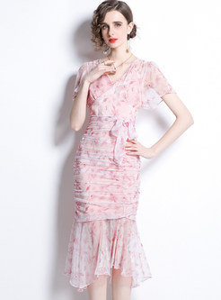 Quality V-Neck Printed Peplum Dresses