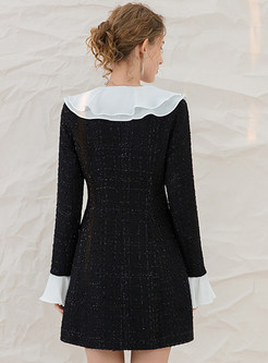 Topshop V-Neck Frill Trim Color Contrast Duffle Mini Dresses