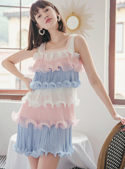 Princess Distored Selvedge Color Contrast Slip Dresses