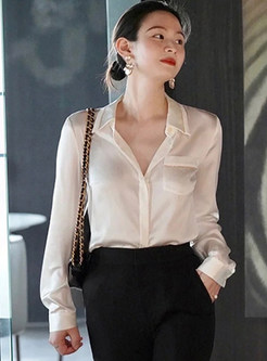 Exclusive Turn-Down Collar Solid Color White Blouses For Women
