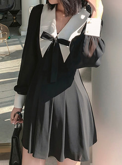 Fashion Lantern Sleeve Bowknot Chiffon Dresses