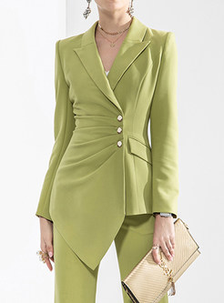 Large Lapels Pleated Front Business Suits For Women