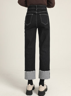 Exclusive Contrasting Straight High Rise Jeans For Women