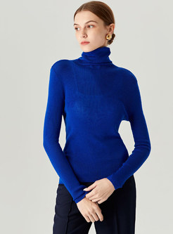 Women's High Neck Fitted Solid Color Knitted Jumper