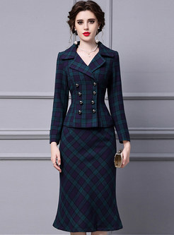 Large Lapels Plaid Double-Breasted Skirt Suits