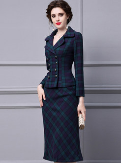 Large Lapels Plaid Double-Breasted Skirt Suits