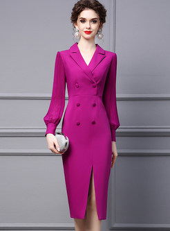Large Lapels Double-Breasted Patch Sheath Dresses