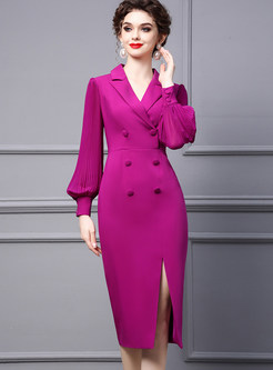 Large Lapels Double-Breasted Patch Sheath Dresses