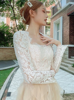 Glamorous Square Neck Water Soluble Lace Women Tops