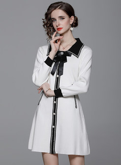 Chicwish Turn-Down Collar Contrasting Sweater Dresses