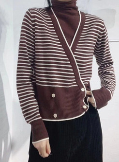High Neck Striped Knitted Jumper For Women