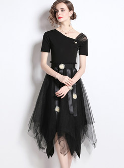 Romantic Irregular Short Sleeve Little Black Dresses
