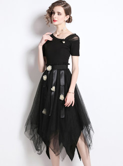 Romantic Irregular Short Sleeve Little Black Dresses