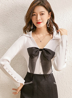 Women's Glamorous Large Lapels Bow-Embellished Open Front Knitted