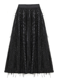 Stylish Fringes-Trimmed Sequined Long Skirts For Women