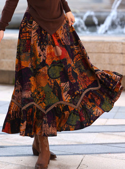 Big Hem Elegant Allover Print Maxi Skirts For Women
