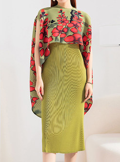 Bodycon Printed Sleeveless Skirt Suit Set For Women