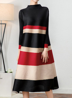Chicwish Mock Neck Striped Casual Dresses