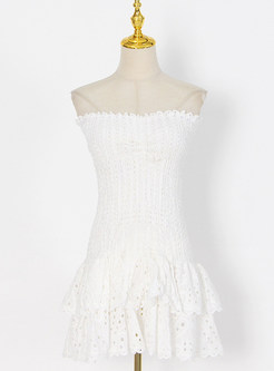 Sweet & Cute Embroidered Ruffles Open Shoulder Mini Dresses