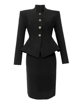 Chicwish Single-Breasted Ruffles Skirt Suits For Business Women