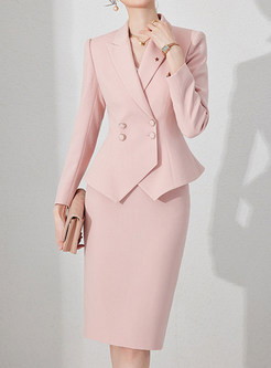 Fashion Lapel Double-Breasted Skirt Suits For Business Women