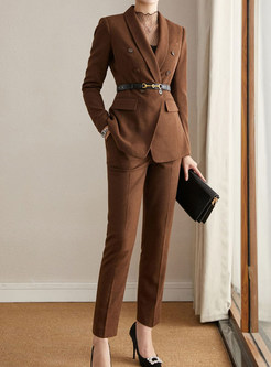 Elegant Double-Breasted Tight Women Business Suits Without Belt