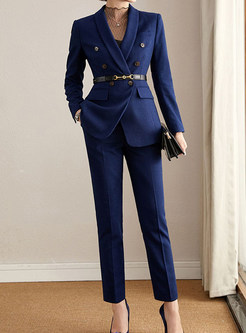 Elegant Double-Breasted Tight Women Business Suits Without Belt