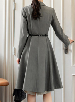 Lapel Long Sleeve Solid Color Blazer Dresses