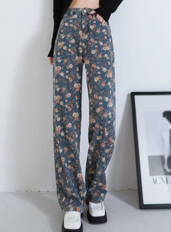 Vintage Printed High Waisted Baggy Jeans For Women