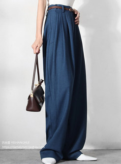 High Waisted Draped Solid Color Wide Leg Pants