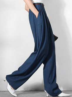 High Waisted Draped Solid Color Wide Leg Pants