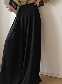 Exclusive High Waisted Draped Solid Color Wide Leg Pants