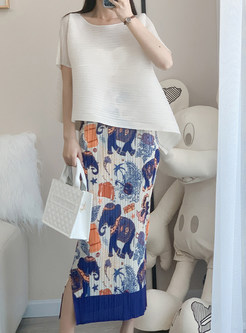 Fashion Plus Size Irregular Top & Printed Tight Skirts For Women