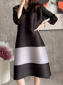Oversize Contrasting 3/4 Sleeve Casual Dresses