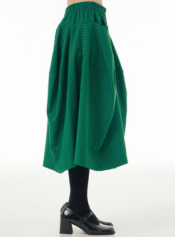 Vintage Striped Elastic Waist Oversize Capri Pants For Women