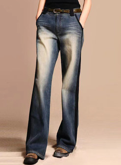 Comfort High Waisted Contrasting Baggy Jeans For Women