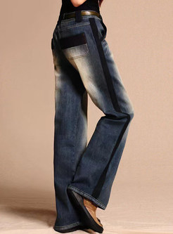 Comfort High Waisted Contrasting Baggy Jeans For Women