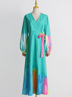 Bohemian Big Hem Tie-Dye Satin Long Dresses