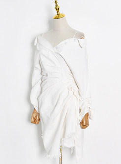 Glamorous Long Sleeve Pleated Irregular White Dresses