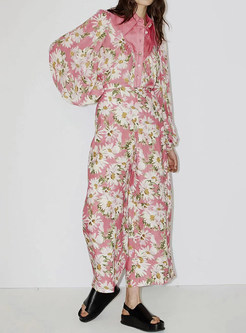 Bohemian Floral Print Loose Pant Suit Set For Women