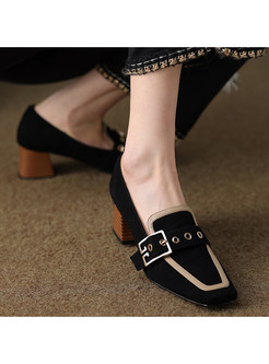 Square Toe Contrasting Block Heel Loafer Flat For Women
