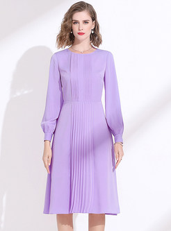 Comfort Crew Neck Long Sleeve Pleated Cocktail Dresses
