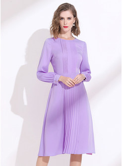 Comfort Crew Neck Long Sleeve Pleated Cocktail Dresses