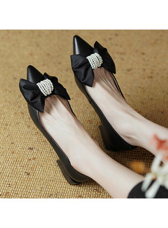 Pointed Toe Bow-Embellished Slip-On Style Women Shoes