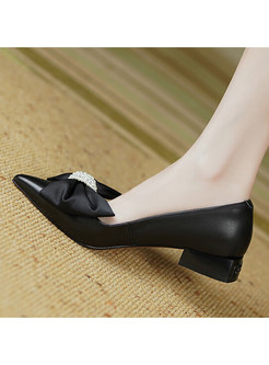 Pointed Toe Bow-Embellished Slip-On Style Women Shoes