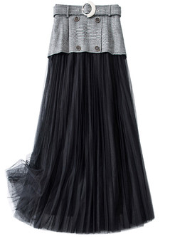 Romance Double-Breasted Mesh Maxi Skirts