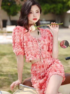 Women's Sweet & Cute Flowers Short Skirt Suits