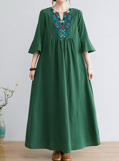Comfortable Embroidered Half Sleeve Long Dresses