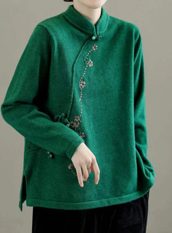 Elegant Mockneck Embroidered Dressy Tops For Women