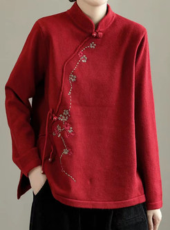 Elegant Mockneck Embroidered Dressy Tops For Women